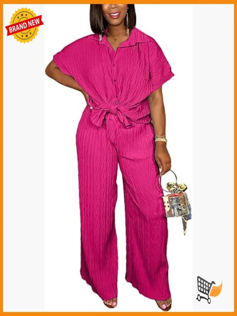 Button Down Shirt and Wide Leg Pants Matching Set Tracksuits Two Piece Outfit